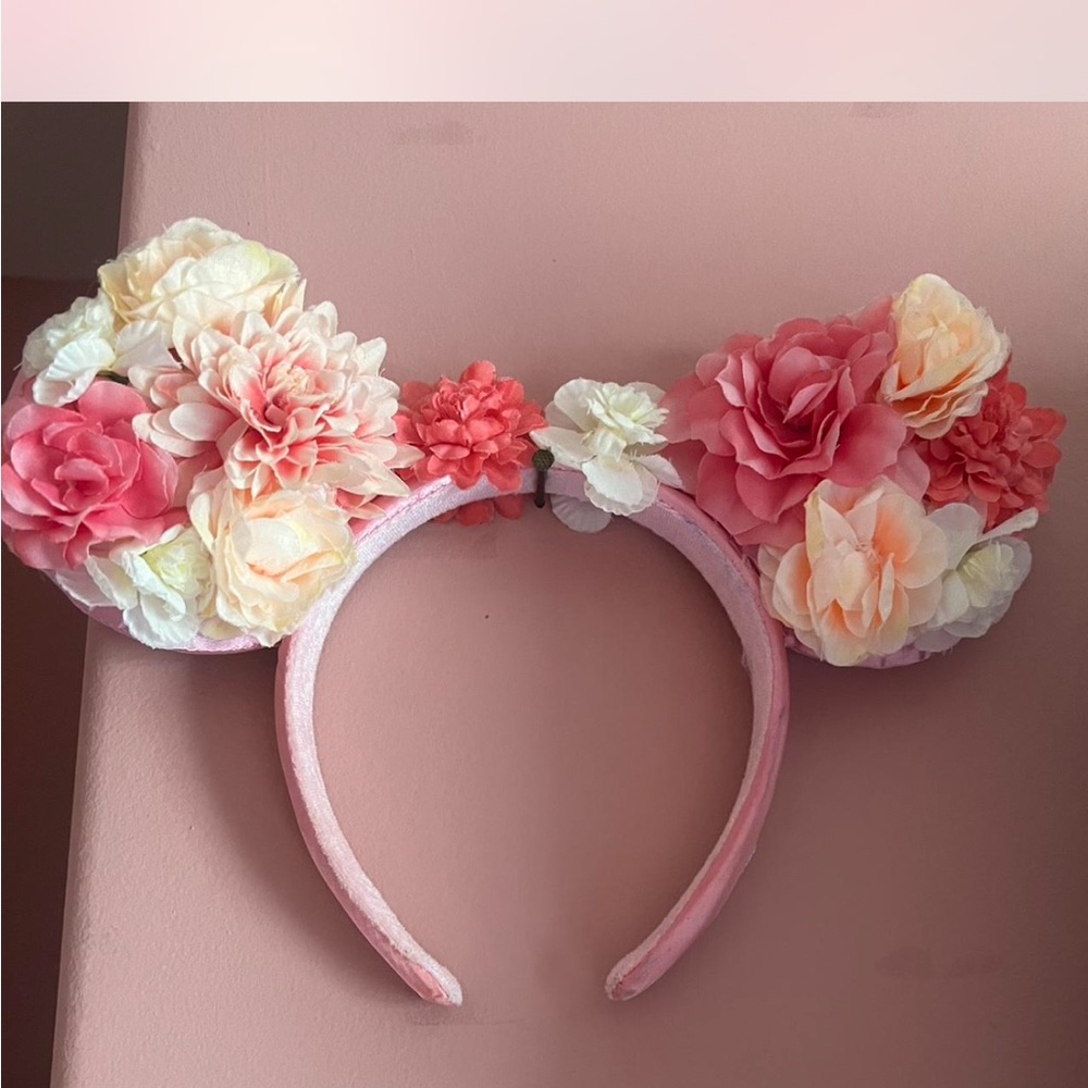 Disney Floral Minnie Mouse Ears Headband - Pink and White